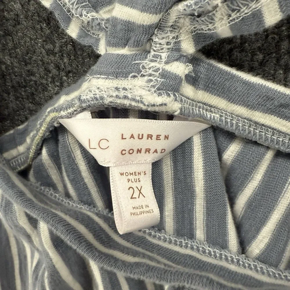LC Lauren Conrad Blouse Top Plus Size‎ 2X Blue Striped Cottagecore Boho Casual